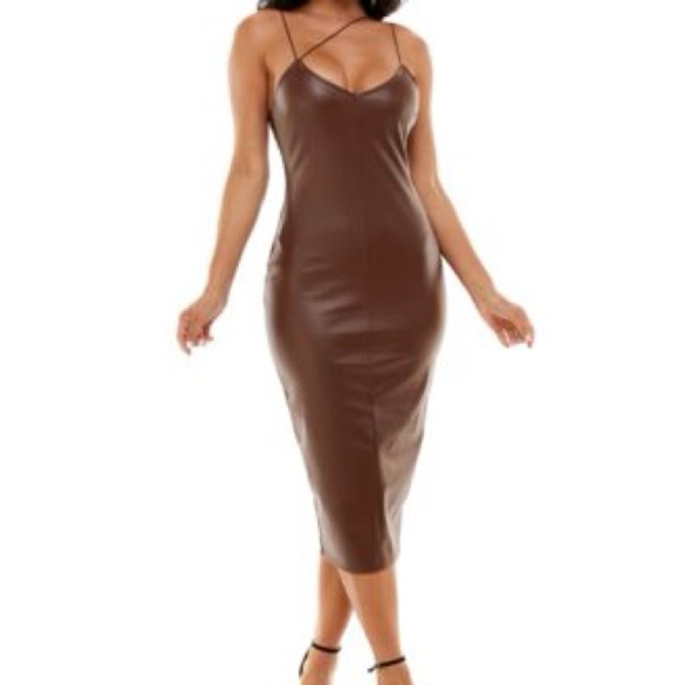 Fashion Nova Dress – Tall L – Sleek Brown Midi Bodycon